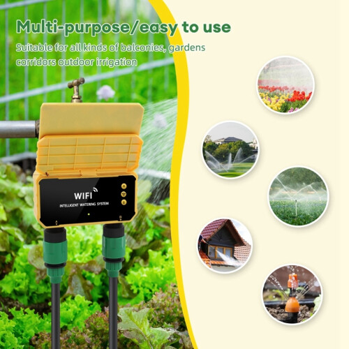 (Yellow)Dual Zone WIFI Solar Irrigation Smart APP Control Automatic ...