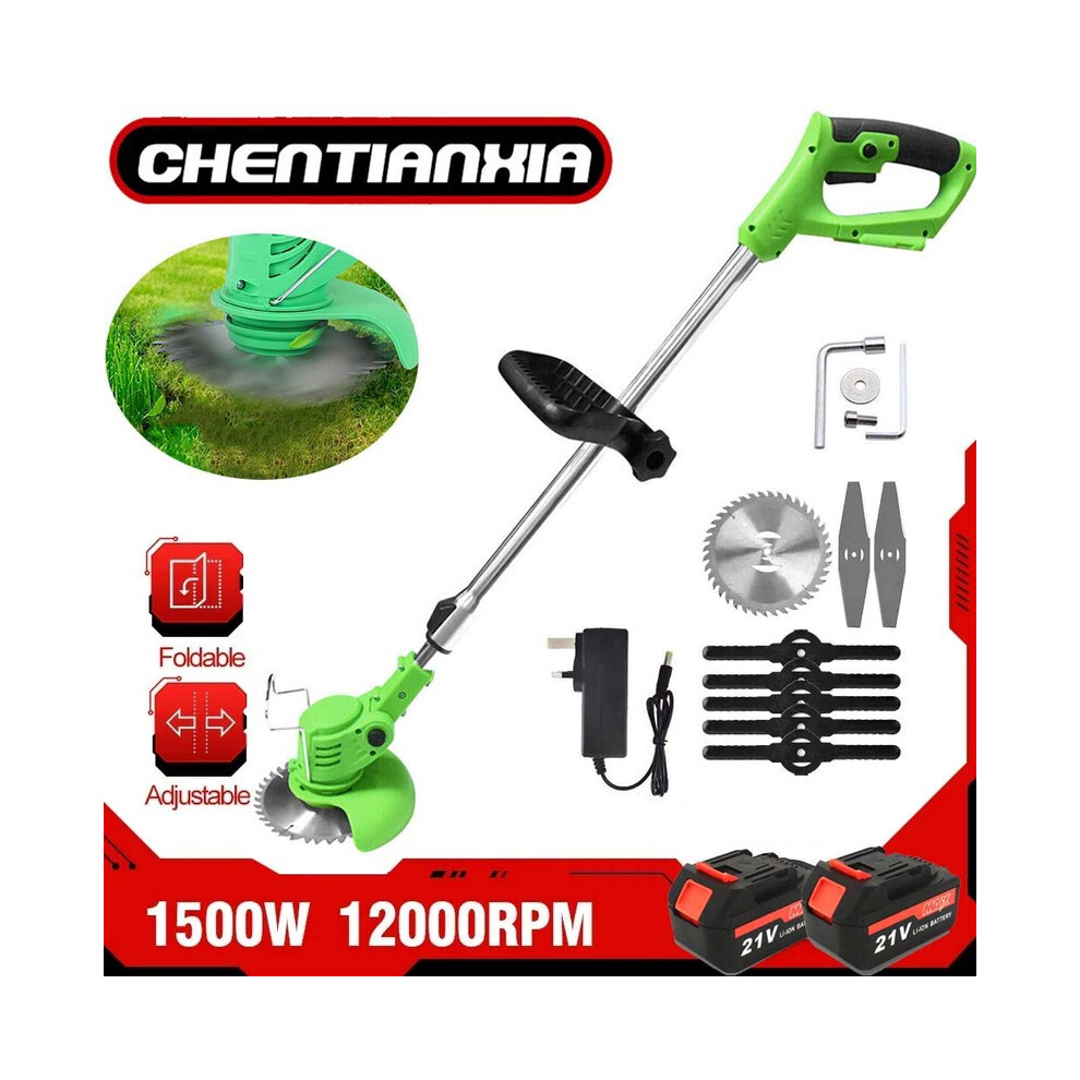21V Cordless Electric Strimmer Grass Trimmer Weed Cutter Garden Edger 2 Battery