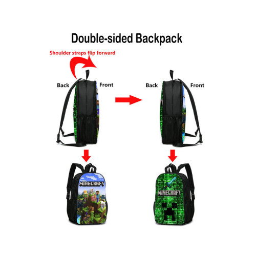 (C1) Minecraft School Bag Double-sided Backpack Kids Gift 2