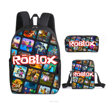 (Nr. 4, alle 3-teiliges Set) Roblox-Rucksack, dreiteiliges Set, Tasche für Sekundarschüler, Jungen-Rucksack