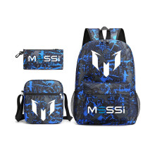 (Dark Blue) 3pcs Sets Messi Backpack Students Capacity School Bags Backpack+Cross bag+Pen Case