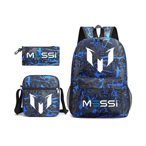 (Dark Blue) 3pcs Sets Messi Backpack Students Capacity School Bags Backpack+Cross bag+Pen Case