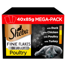 Sheba Fine Flakes Cat Pouches Poultry in Jelly 40 x 85g