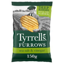 Tyrrells Furrows Hand Cooked English Crisps - Sea Salt & Vinegar (150g)
