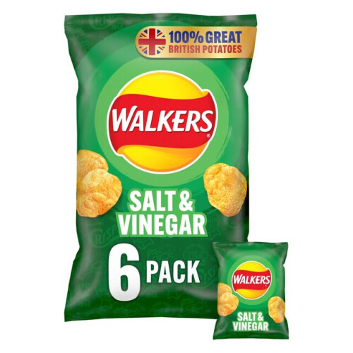 Walkers Walkers Salt & Vinegar Crisps 25g x 6 per pack