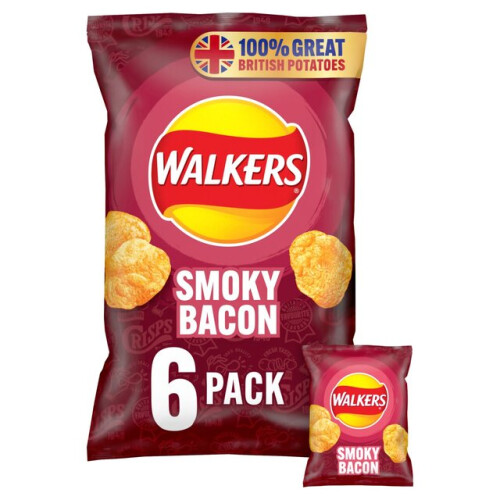 Walkers Walkers Smokey Bacon Crisps 25g x 6 per pack