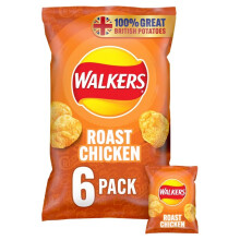 Walkers Roast Chicken Crisps 25g x 6 per pack - Pack of 2