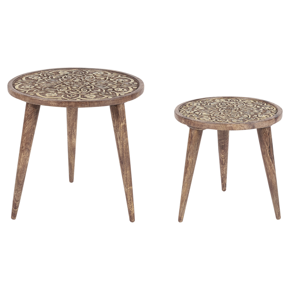 Set of 2 Side Tables RANJA Mango Wood Dark Brown