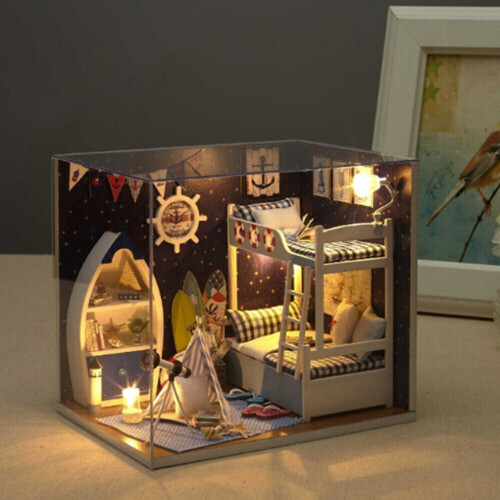 (Μπλε) Creative Space DIY Χειροποίητο σετ επίπλων κουκλόσπιτο συναρμολόγησ 2