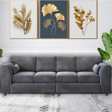 (Grey) Raven Plush Velvet 4 Seater Corner Sofa