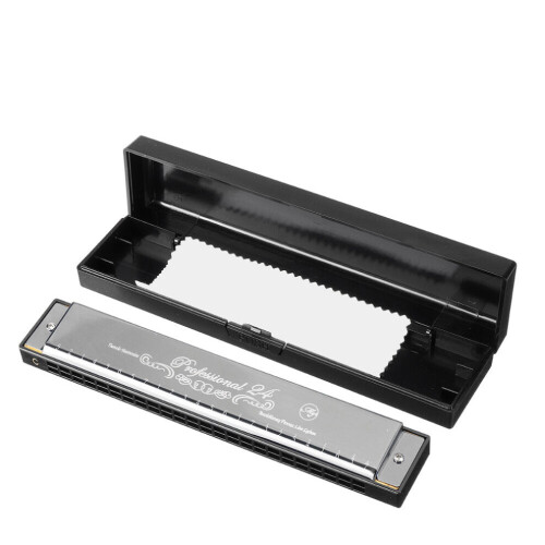 (Ασημί) 24 Hole C Tone Harmonica with Clean Cloth Δώρο για επαγγελματίες παίκτ