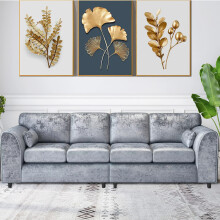 (Full Back, Silver) Aurora Crushed Velvet 4 Seater 2 Corner Sofa