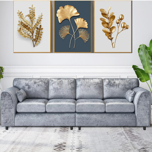 Snugg Furniture (Full Back, Silver) Aurora Crushed Velvet 4 Seater 2 Corner Sofa