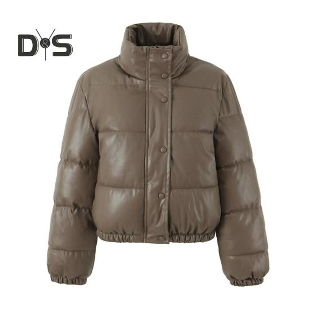 (coffee, S) Winter Women Jacket Thickened Padded Stand Collar Neck Protection Windproof Heat Retention Solid Color Zip-up Long Sleeves Down Coat