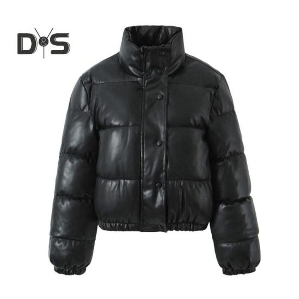 (black, XL) Winter Women Jacket Thickened Padded Stand Collar Neck Protection Windproof Heat Retention Solid Color Zip-up Long Sleeves Down Coat
