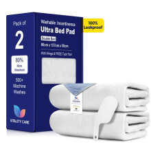 (2x Double Bed 86x137cm) Incontinence Washable Bed Pads 86x137 cm Reusable Tumblerdry Double Bed Size With Tucks Incontinence Reusable Bed Pad with Wings