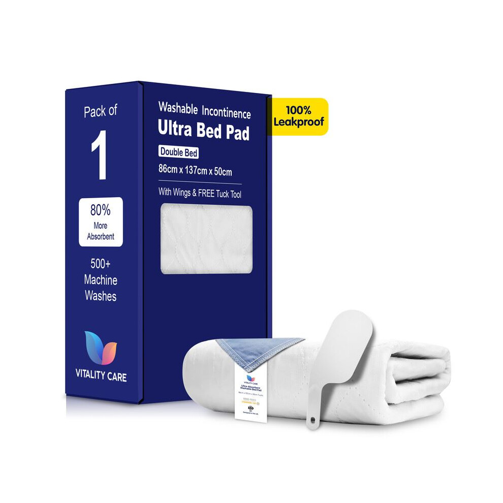 Vitality Care (1X Double Bed 86X137cm) Incontinence Washable Bed Pads 86X137 Cm Reusable Tumblerdry Double Bed Size With Tucks Incontinence Reusable Bed Pad With Wi