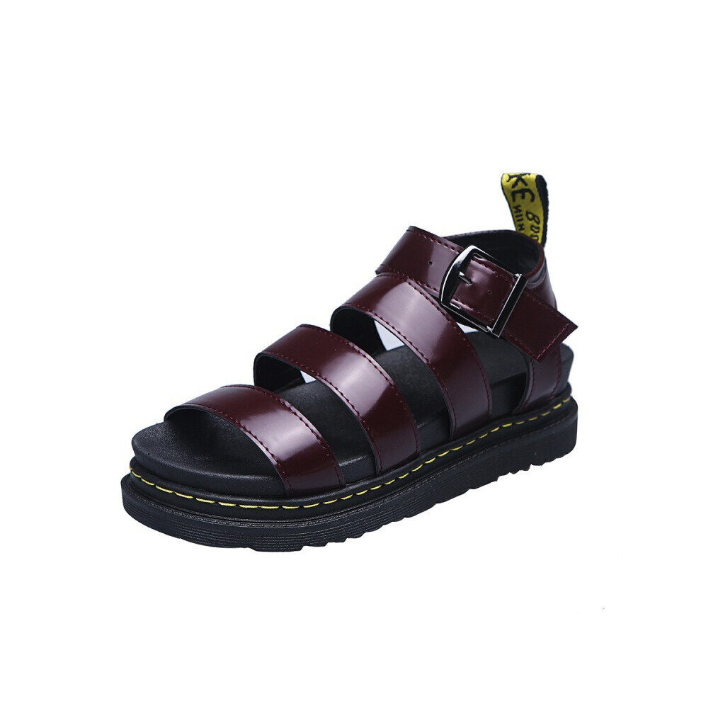(red-brown, 36) Womens Chunky Sandals Thick Sole Strappy Block Flatforms Shoes Summer