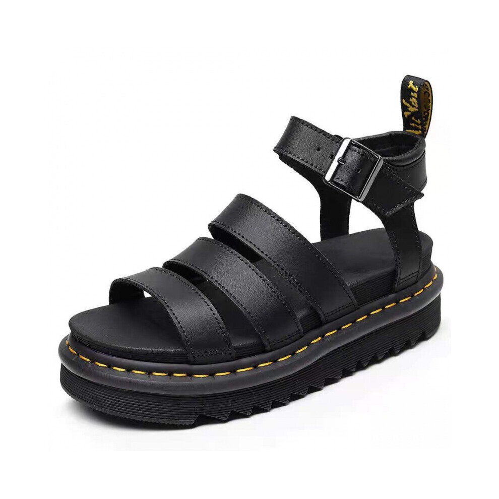 (black, 38) Womens Chunky Sandals Thick Sole Strappy Block Flatforms Shoes Summer