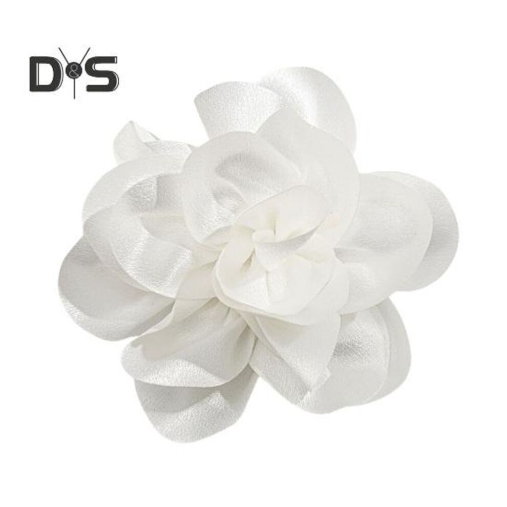 (white) Women Corsage Brooch Fabric Flower Shape Anti-slip Suit Coat Collar Hat Scarf Dress Decoration Clothes Pin Prom Party Garment Jewelry