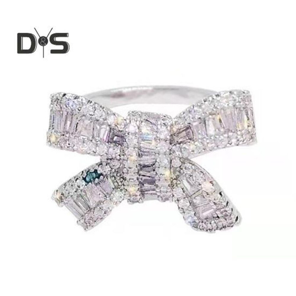 (platinum, US 9) Women Ring Bow Rhinestone Polished Alloy Proposal Ring Multi Sizes Wedding Ring Lady Finger Jewelry For Prom Parties