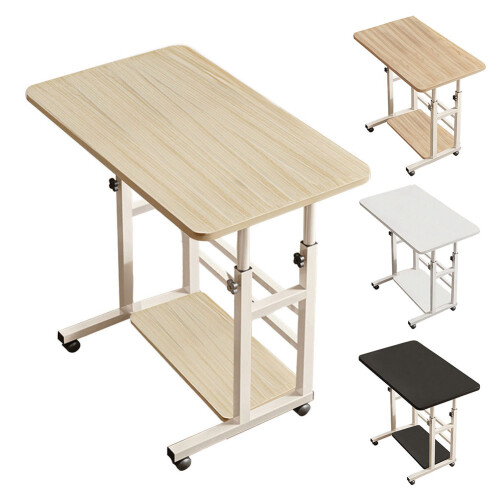 Living And Home 60*37cm Height Adjustable 2-Tier Mobile Table Overbed Desk, Light Oak 2
