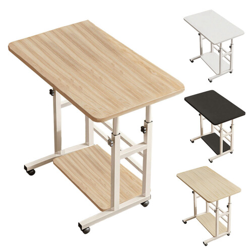 Living And Home 60*37cm Height Adjustable 2-Tier Mobile Table Overbed Desk, Natural 2