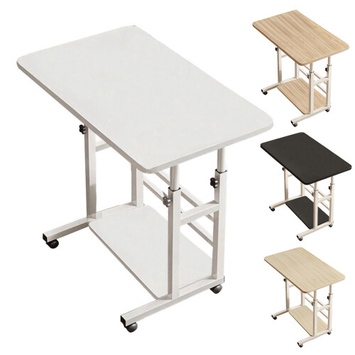 Living And Home 60*37cm Height Adjustable 2-Tier Mobile Table Overbed Desk, White 2