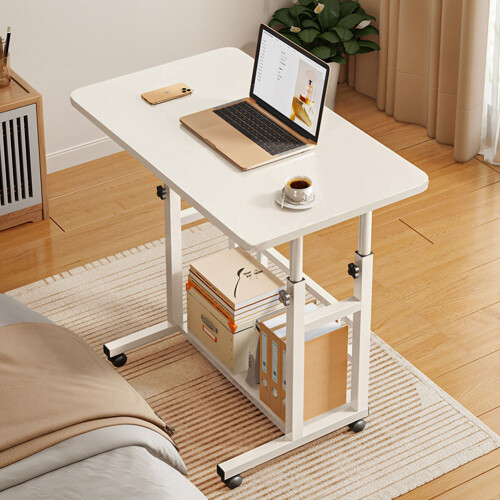Living And Home 60*37cm Height Adjustable 2-Tier Mobile Table Overbed Desk, White