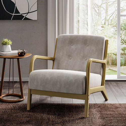 Living And Home Linen Buttoned Armchair Log Frame