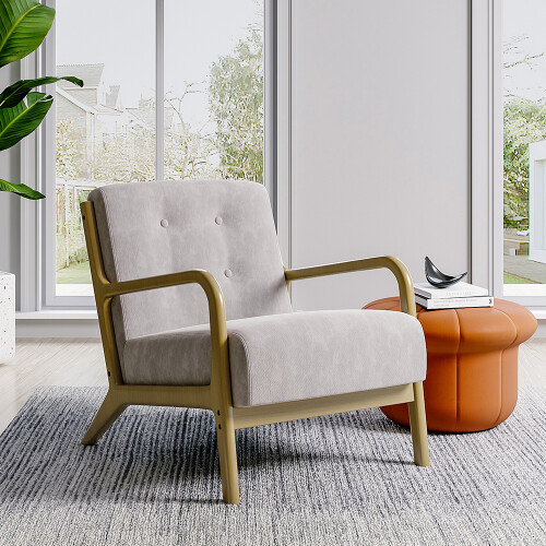 Living And Home Linen Buttoned Armchair Log Frame 1