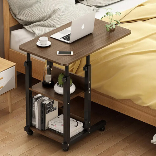 Living And Home 60*40*68CM Height Adjustable Mobile Table Overbed Desk with Shelf