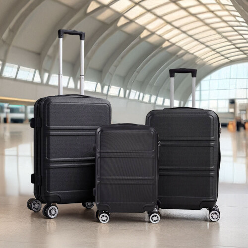 Living And Home (Black) 3PCS Lockable Travel Suitcase Set