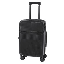 (Black) 20 Inch Front Opening Suitcase with TSA Lock and USB Charging Port