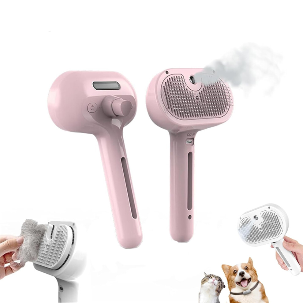 (Pink) Lettuce Pets Steam Brush For Dogs, Lettuce Pets Grooming Set, Pet Mist Massage Brush, 3-In-1 Spray Hair Removal Comb, Steam Brushs With Water Pink