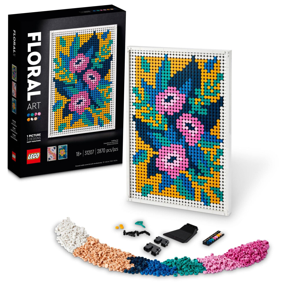 LEGO Art Floral Art 31207  3in1 Flower Pictures  Wall Art Decoration Building Set  Arts and Crafts Kit  Creative DIY Activity  Beautiful Home Decor  G
