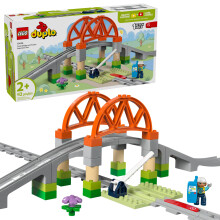 LEGO DUPLO Town Train Bridge and Tracks Expansion Set - 10 Extra Pieces of Train Tracks - Preschool and Toddler Train Set Ages 2+ - Building Toy for