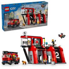 LEGO City Brandweerkazerne met brandweerwagenspeelgoed - Kinderspeelgoedbouwsets met 2 brandweerwagenhulpstukken - Cadeaus voor jongens en meisjes va