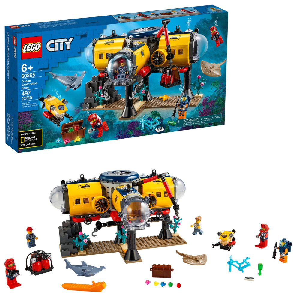 Lego City Ocean Exploration Base Playset 60265 With Submarine Underwater Drone Diver Sub Pilot Scientist And 2 Diver Minifigures Plus Stingray A