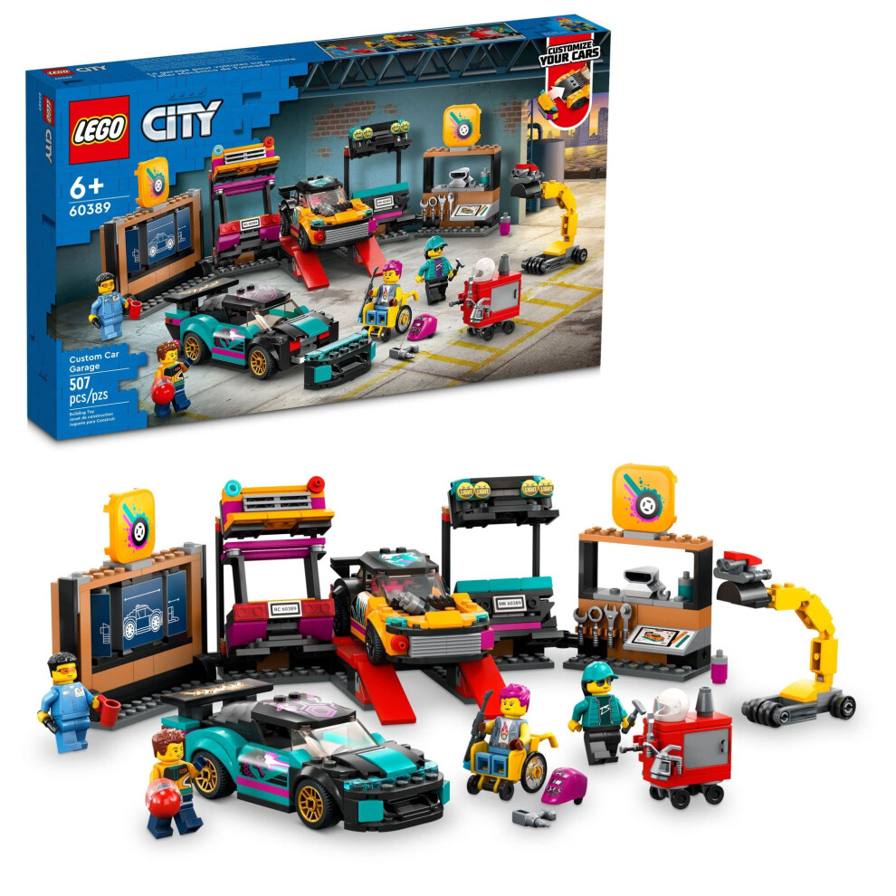 Lego City Custom Car Garage 60389, Set Di Giocattoli Con 2 Auto Personalizzabili, Officina Meccanica E 4 Minifigure, Idea Regalo Di Compleanno Per Ragazzi E Ragazze Dai 6 Anni In Su-image