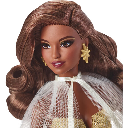 Barbie Κούκλα Barbie Signature, Συλλεκτική 2023 με Χρυσό Φόρεμα & Σκούρα Καφέ Μαλλιά 1
