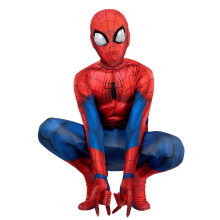 Marvel Spider-Man Official Youth Deluxe Zentai Costume - Stretch Spandex with Hidden Zippers and Wrist Slits (L) Multi