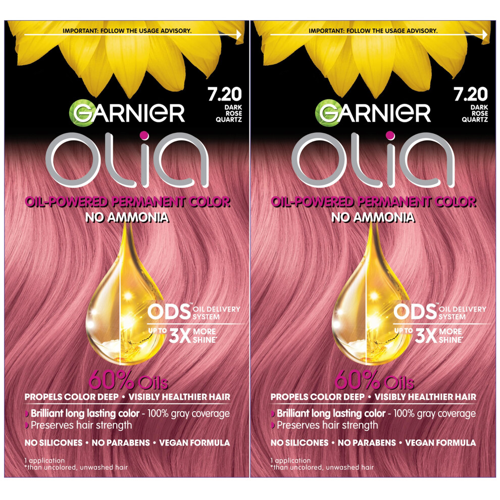 Garnier Hair Color Olia Ammonia-Free Brilliant Color Oil-Rich Permanent Hair Dye  7.20 Dark Rose Quartz  2 Count (Packaging May Vary)