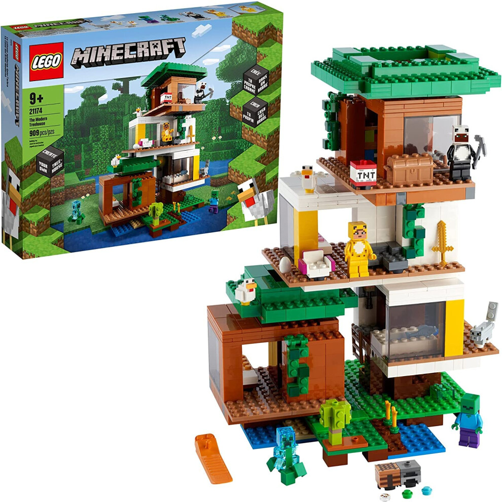 Lego Minecraft The Modern Treehouse 21174 Giant Treehouse Building Kit Playset; Fun Toy For Minecraft-Gaming Kids; New 2021 (909 Pieces) Large