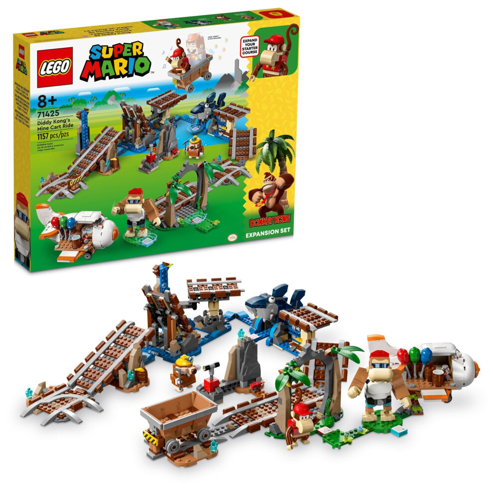 Lego Super Mario Diddy Kong's Mine Cart Ride Expansion Set 71425, Collectible Building Toy With Brick Built Funky Kong Figure, Super Mario Gift Set Fo