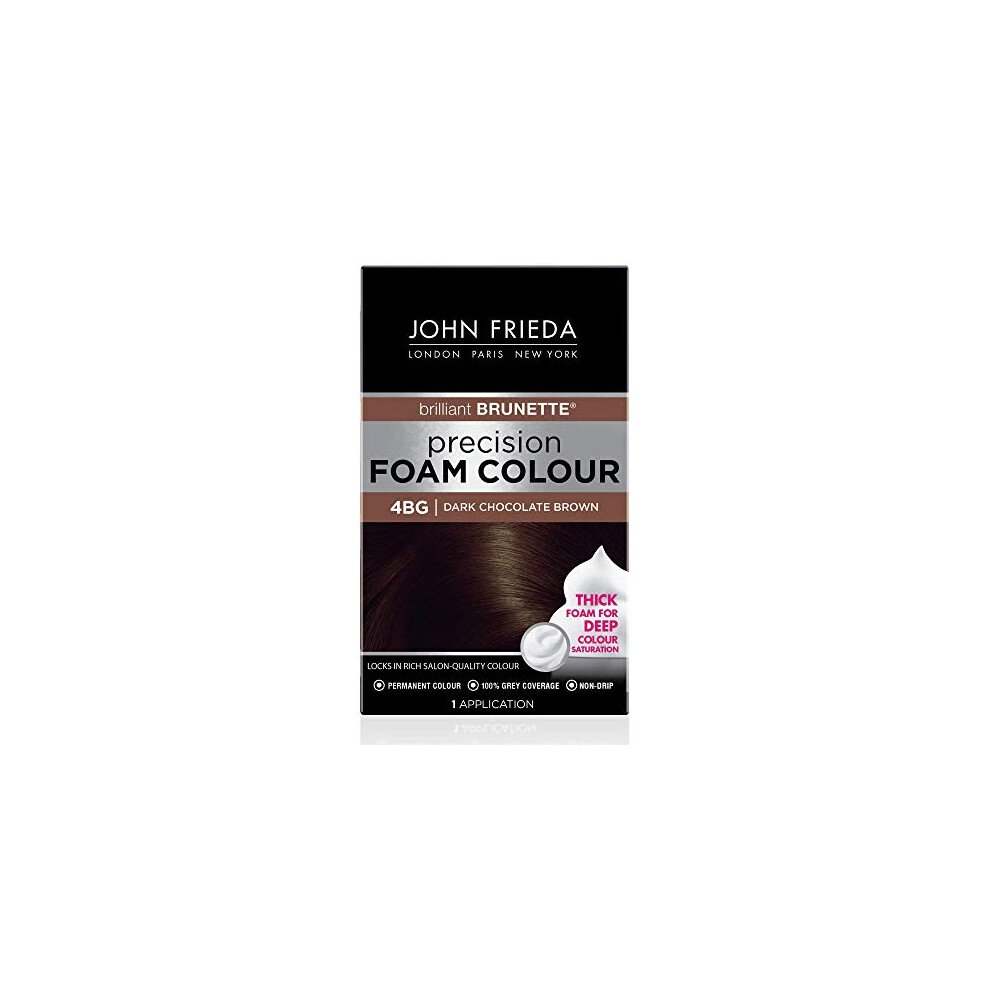 John Frieda Precision Foam Color  Dark Chocolate Brown 4BG  Full-coverage Hair Color Kit  with Thick Foam for Deep Color Saturation  Stocking Stuffer