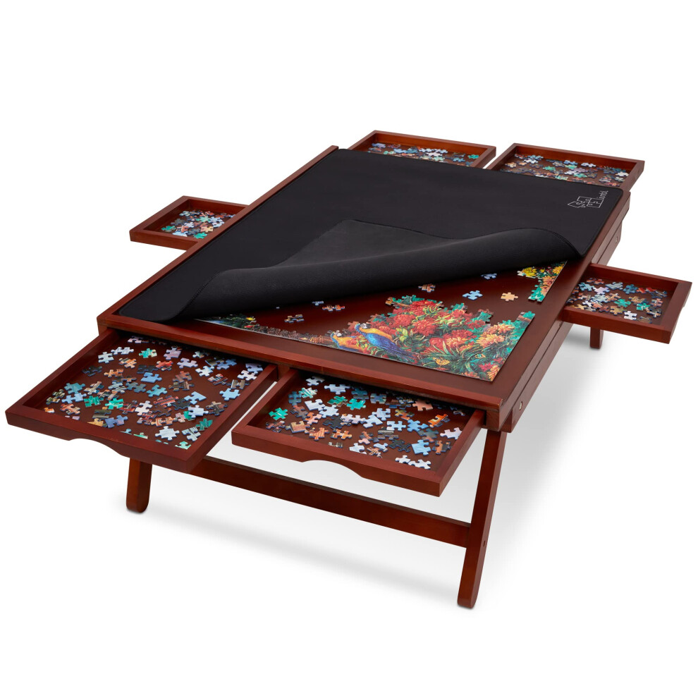 Jumbl 1000-Piece Puzzle Board Rack w/Cover | 23 x 31 Jigsaw Puzzle Table w/Legs 6 Removable Storage Sorting Drawers | Smooth Plateau Fiberboard