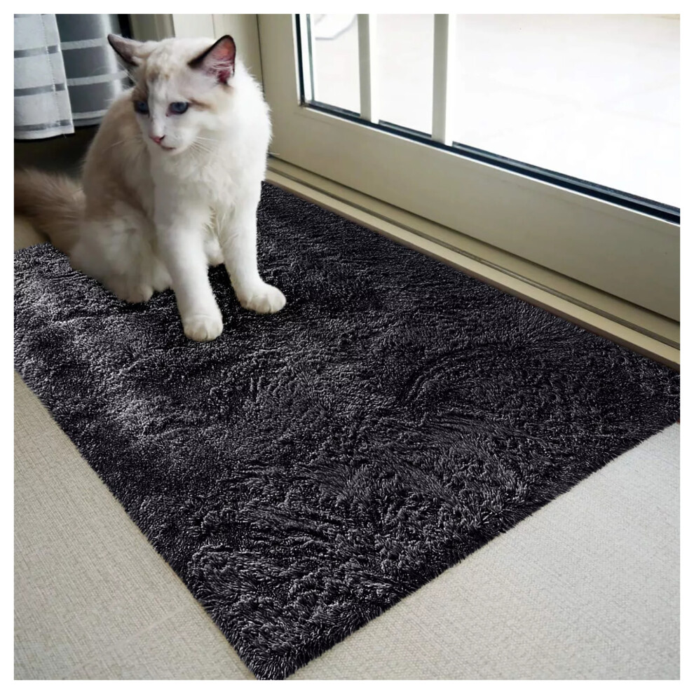 (Black, 60 x 110 cm) Non Slip Shaggy Rugs Carpet Runner Large Doormats