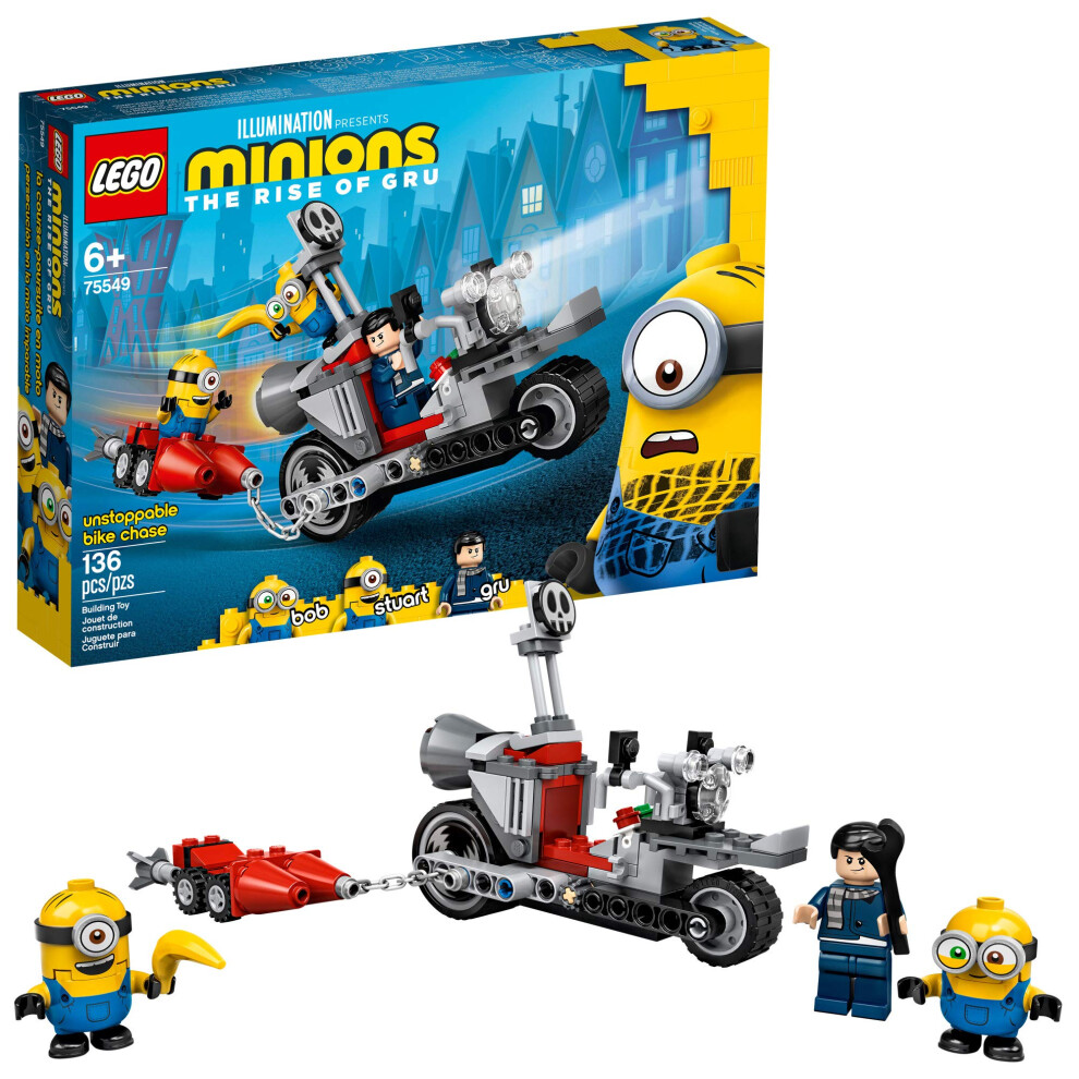 Lego Minions Unstoppable Bike Chase (75549) Minions Toy Building Kit, With Bob, Stuart And Gru Minion Figures, Makes A Great Birthday Present For Minions Fans, New 2020 (136 Pieces)-image