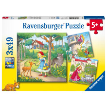 Ravensburger Rapunzel, Cappuccetto Rosso e il Re Ranocchio | Set di puzzle da 3 x 49 pezzi | Design unico | Favorisce lo sviluppo cerebrale dei b